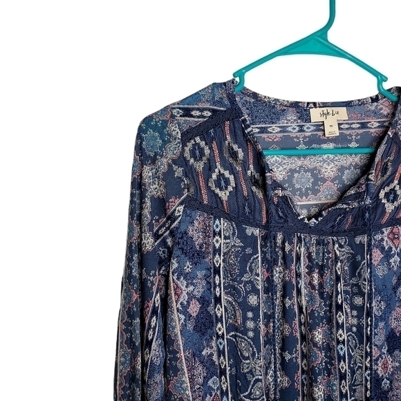 Style & CO WOMENS BLUE PATTERN TOP SIZE PS - Picture 6 of 7